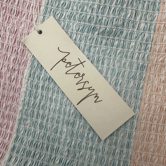 NWT Petersyn Womens Tutti Pink Blue Orange Smocked Ruffle Marianna Top Size M - Picture 5 of 7